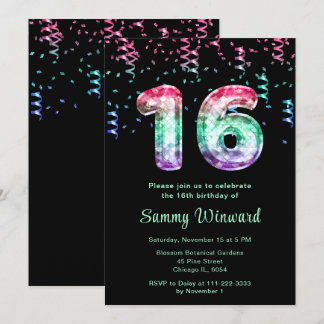 16. Geburtstag Meerjungfrau mit Confetti Einladung