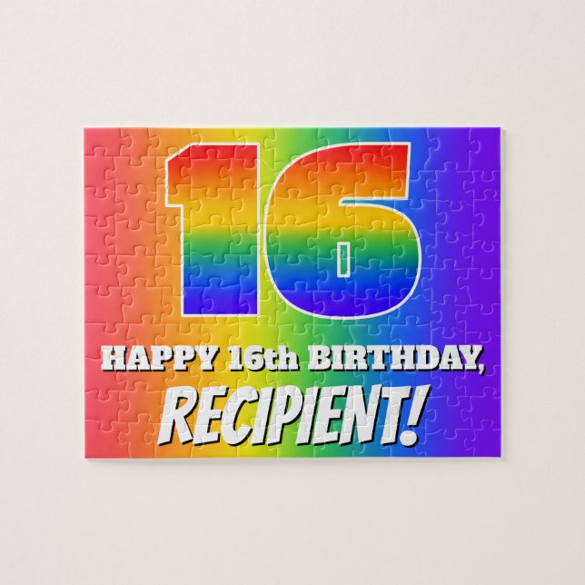16. Geburtstag — mehrfarbiges Regenbogenmuster "16 (Horizontal)