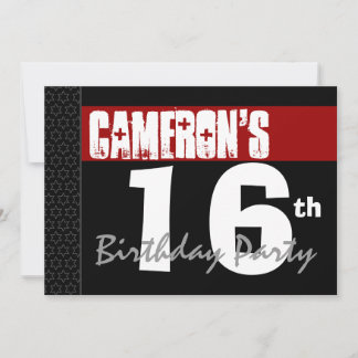16. Geburtstag Moderne rote Schwarz-weiße Sterne / Einladung