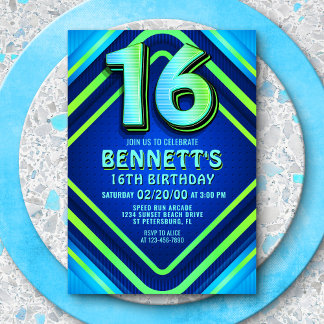 16. Geburtstag Neon Einladung
