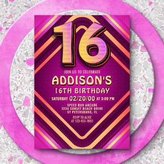 16. Geburtstag Neon Einladung