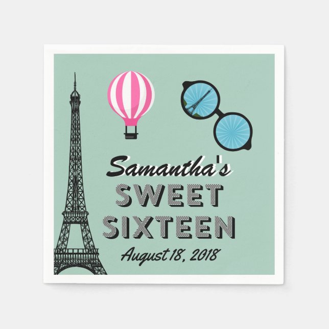 16 . Geburtstag Paris Thema Geburtstag Papier Napk Serviette (Vorderseite)