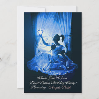 16 . GEBURTSTAG PARTY, BLAUE BLACK DAMASK Champagn Einladung