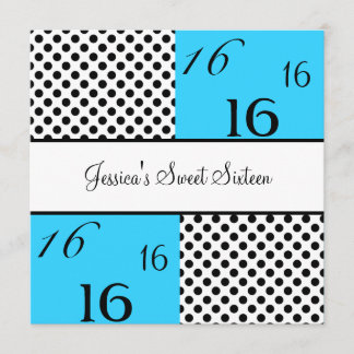 16 . Geburtstag Party Blue Black & White Spots Einladung