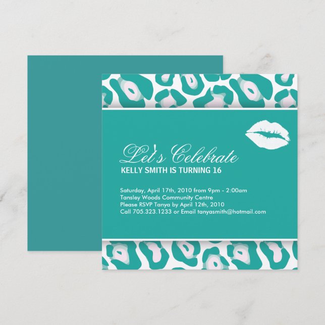 16 . Geburtstag-Party Einladung (Vorne/Hinten)
