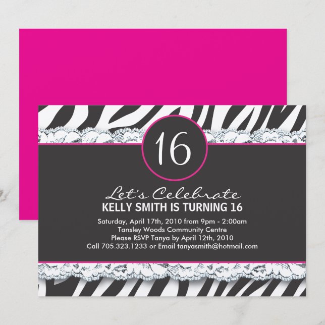 16 . Geburtstag Party Einladung (Vorne/Hinten)