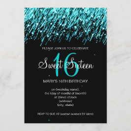 16 . Geburtstag Party Fallende Sterne Türkis Einladung