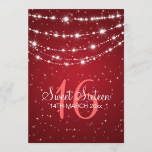 16. Geburtstag-Party-funkelndes Kettenrot Einladung
