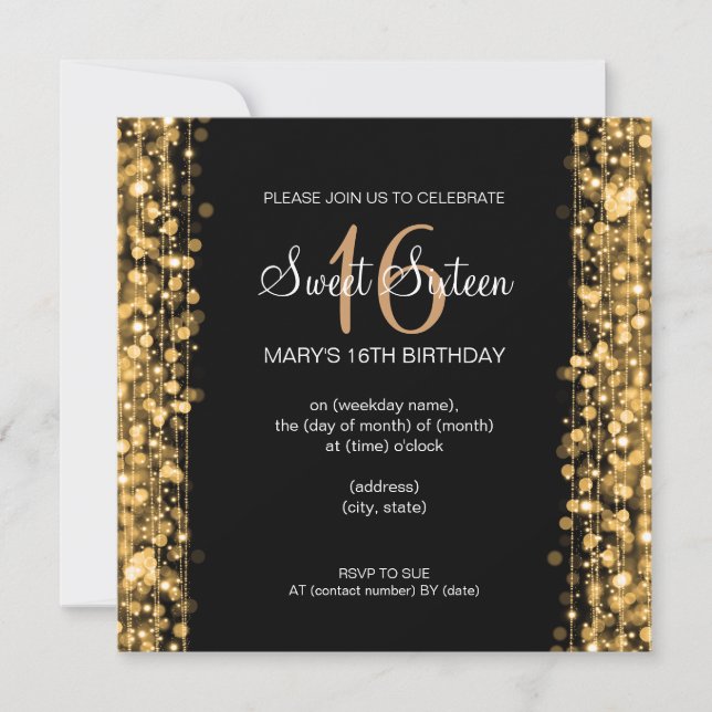 16 . Geburtstag Party Glitzern Gold Einladung (Vorderseite)