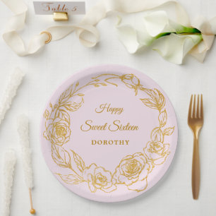 16 . Geburtstag Party Luxe Gold Rose Blumenrosa Pappteller