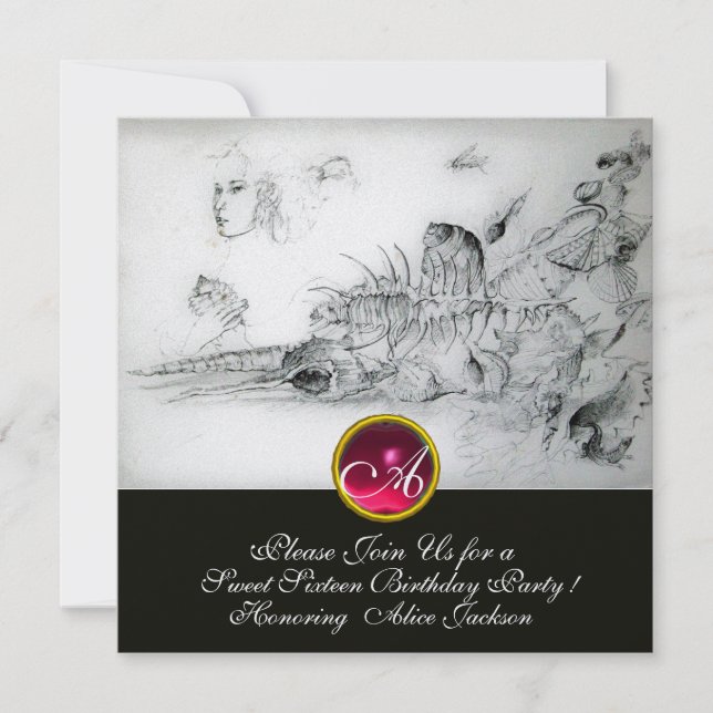 16 . GEBURTSTAG-PARTY SEASHELLS, Ruby Monogram Ice Einladung (Vorderseite)