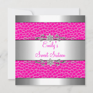 16 . Geburtstag Pink Animal Print Silver Geburtsta Einladung