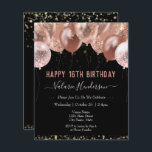 16. Geburtstag Pink Balloons<br><div class="desc">Imitate Glitzer. Stilvolle rosa Party Ballon Vorlage. Ideal für viele verschiedene Geburtstagsfeiern. Der gesamte Text ist einstellbar.</div>