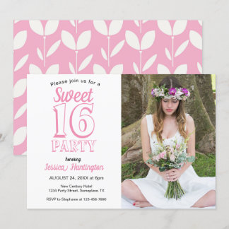 16 . Geburtstag Pink Floral 16. Geburtstag Foto Einladung