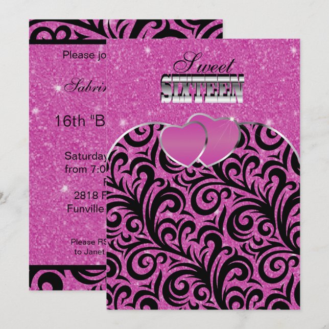 16 . Geburtstag Pink Party Celebration | DIY Text Einladung (Vorne/Hinten)