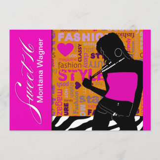 16 . Geburtstag Posh Popp Zebra heiß rosa| orange Einladung