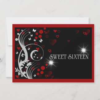 16 . Geburtstag Red Black Sparkle Butterflies Einladung
