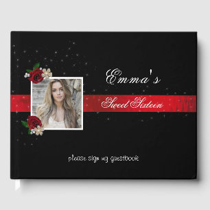 16 . Geburtstag, Red Satin Rote Rosen Sparkle Foto Gästebuch