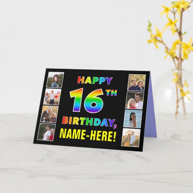 16. Geburtstag: Regenbogentext, benutzerdefinierte Karte (Gelbe Blume)