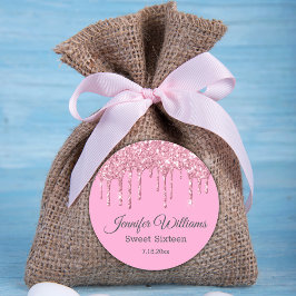 16 . Geburtstag rosa Glitzern tropfende Glitzer Runder Aufkleber