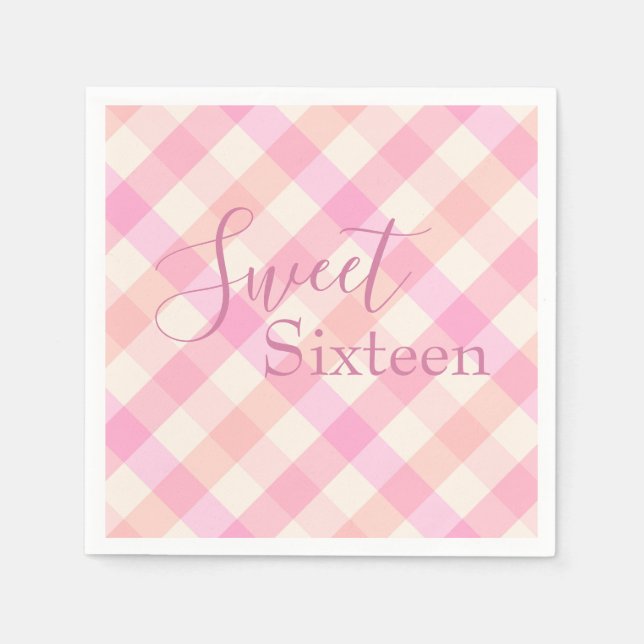 16 . Geburtstag Rosa Karierte Farbe Serviette (Vorderseite)