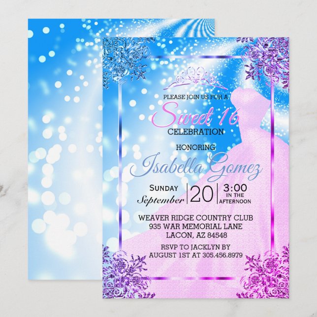 16 . Geburtstag Rosa Prinzessin Einladung (Vorne/Hinten)