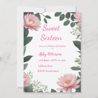 16 . Geburtstag Rosa Wildblume Eukalyptus Geburtst Einladung