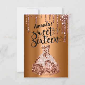16 . Geburtstag Rose Blumendress Glitzer Tropfen B Einladung
