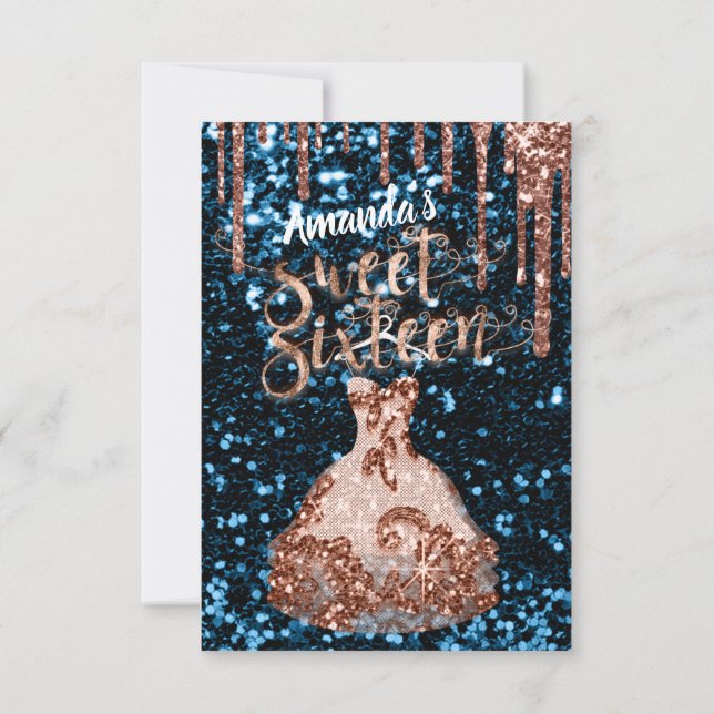 16 . Geburtstag Rose Blumendress Glitzer Tropfens  Einladung (Rückseite)