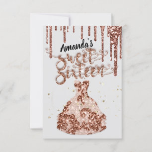 16 . Geburtstag Rose Dress Glitzer Tropfen Schwarz Einladung