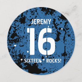 16. Geburtstag Sixteen Rocks BLUE Grunge F16Z Einladung