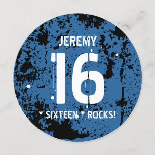 16. Geburtstag Sixteen Rocks BLUE Grunge F16Z Einladung