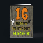 16. Geburtstag: Spooky Halloween Theme, Individuel Karte<br><div class="desc">Auf der Vorderseite dieses beängstigenden und lustigen Halloween Geburtstagskarten-Designs steht eine große Zahl "16". Es enthält auch die Meldung "GLÜCKLICHER BIRTHTAG", sowie einen bearbeitbaren Namen. Auf der Vorderseite sind auch ein Geist und eine Fledermaus dargestellt. Im Inneren befindet sich eine personalisierte Geburtstagsgrüße, oder man könnte sie vielleicht löschen und links...</div>