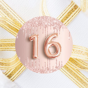 16. Geburtstag süße 16 Rose Gold Glitzer Runder Aufkleber