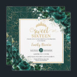 16. Geburtstag Sweet 16 Emerald Green Floral Gold Einladung<br><div class="desc">Personalisieren Sie diese schöne Sweet 16 / quinceañera / Geburtstagseinladung mit eigener Formulierung einfach und schnell,  einfach drücken Sie die Schaltfläche Anpassen,  um den Stil und die Platzierung des Textes weiter zu ordnen und zu formatieren. Passende Artikel im Shop erhältlich! c) Das glückliche Cat Studio</div>