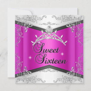 16 . Geburtstag Sweet 16 Hot Pink White Black Tiar Einladung