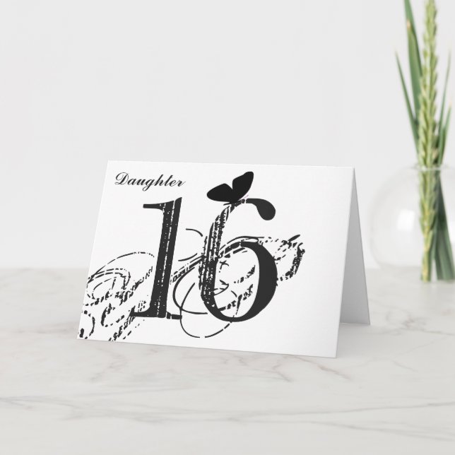 16. Geburtstag, Tochter, Schmetterling, Schwarzes Karte (Vorderseite)