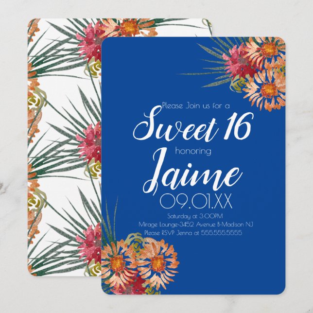 16 . Geburtstag Tropenfarben Einladung (Vorne/Hinten)