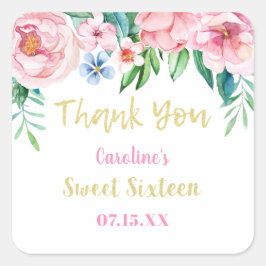 16 . Geburtstag Tropical Floral Pink Gold Vielen D Quadratischer Aufkleber