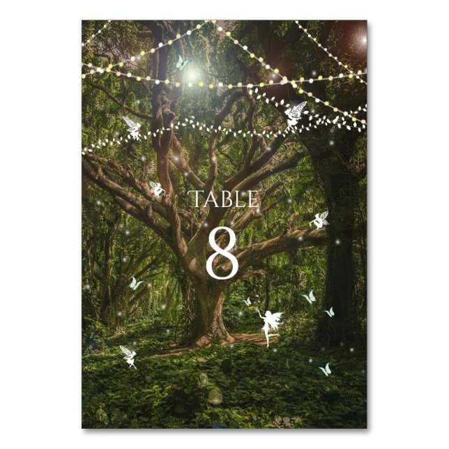 16 . Geburtstag, verzauberter Wald, Fairies Tischnummer (Vorderseite)