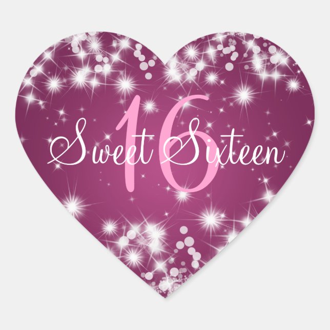 16 . Geburtstag Winter Sparkle Pink Herz-Aufkleber (Vorderseite)