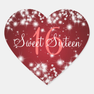 16 . Geburtstag Winter Sparkle Red Herz-Aufkleber
