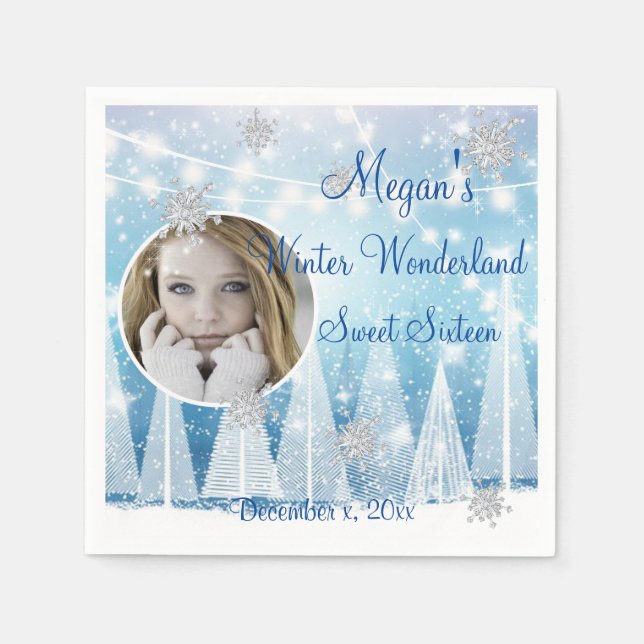 16 . Geburtstag Winter Wonderland Diamond Hearts Serviette (Vorderseite)