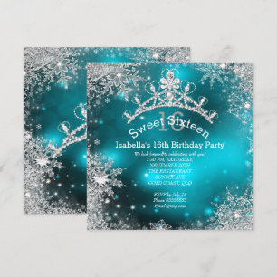 16 . Geburtstag Winter Wonderland Silver Aquamarin Einladung