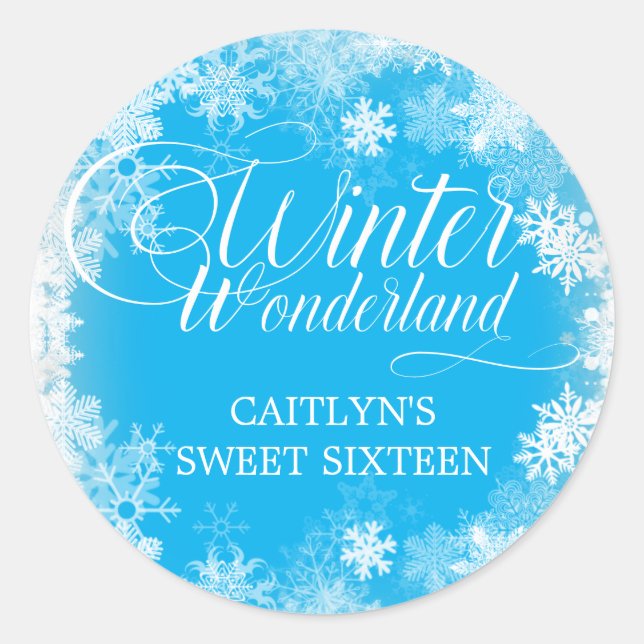 16 . Geburtstag Winter Wonderland Snowflake Gefall Runder Aufkleber (Vorderseite)