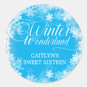 16 . Geburtstag Winter Wonderland Snowflake Gefall Runder Aufkleber