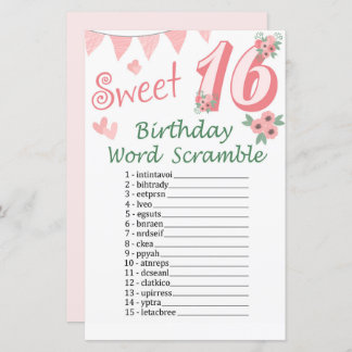 16. Geburtstag Word Scramble Game