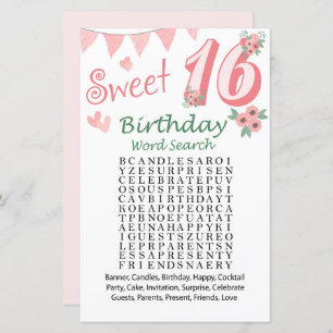16. Geburtstag Word Search Game