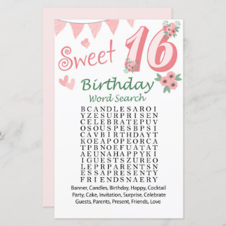 16. Geburtstag Word Search Game