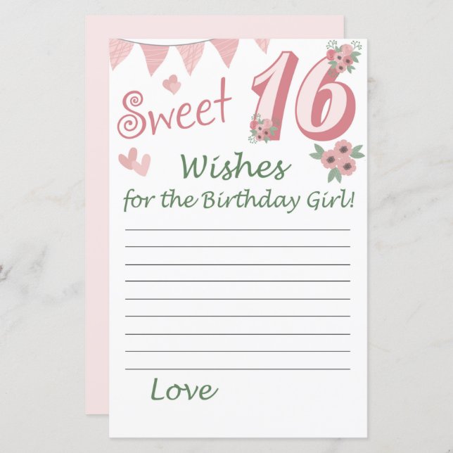 16. Geburtstag Wünsche für das Geburtstagsmädchen (Vorne/Hinten)